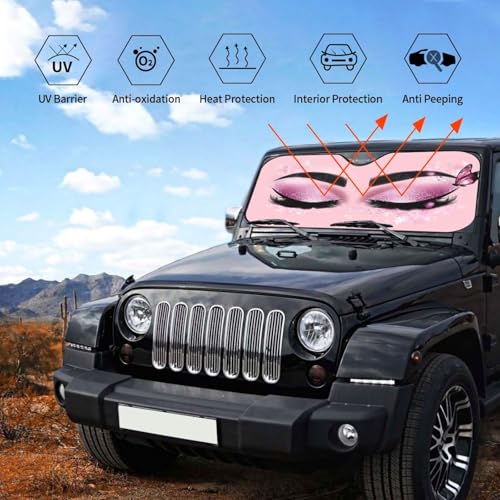 Hello Eyelashes Car Sun Shade Windshield Sunshade Foldable Front Window Shield Cover for Truck SUV (Blue8 / Small)