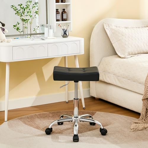 Salon Saddle Stool with Wheels for Esthetician (Black)