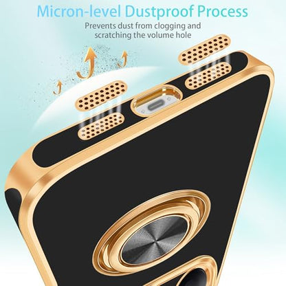 for iPhone 17 Pro Case 360° Rotatable Ring Holder Kickstand Shiny (For iPhone 17 Pro(6.3 inch,2025) / A-Black)
