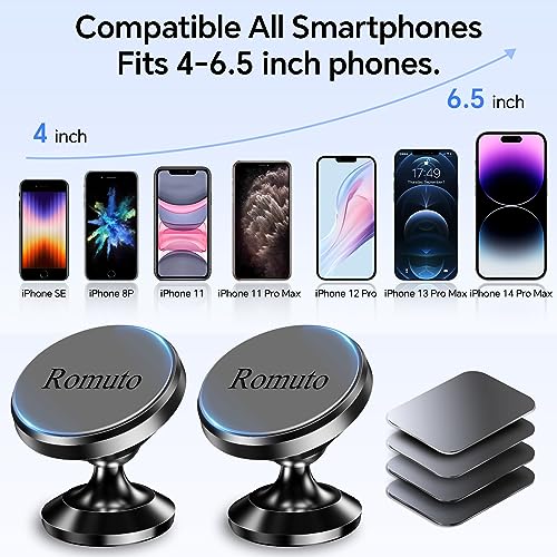2 Pack 】 Magnetic Phone Holder for Car Dashboard【Strong Magnet】iPhone Magnetic Phone Mount for Car Phone Holder 【4 Metal Plate】Cell Phone Holders for Your Car Mount for iPhone 17 Pro Max Air 16 15 (Black)