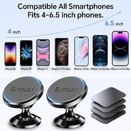2 Pack 】 Magnetic Phone Holder for Car Dashboard【Strong Magnet】iPhone Magnetic Phone Mount for Car Phone Holder 【4 Metal Plate】Cell Phone Holders for Your Car Mount for iPhone 17 Pro Max Air 16 15 (Black)