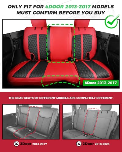 for Jeep Wrangler Leather Custom Car Seat Covers Full Set 4 Door (Red & Black / JK 13-17 4 Door)