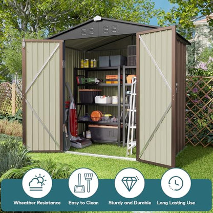 6 x 4 FT Outdoor Storage Shed (Brown / 6' x 4' FT/Peaked-roof)