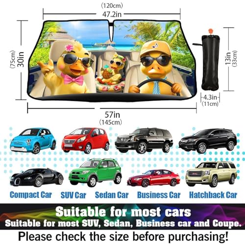 Funny Duck Car Windshield Sunshade Umbrella Foldable Umbrella (57X31 Inch / Color-DUCK1)