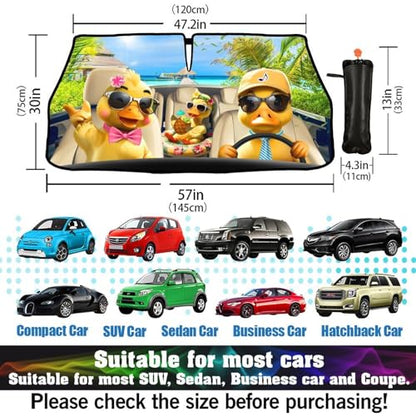 Funny Duck Car Windshield Sunshade Umbrella Foldable Umbrella (57X31 Inch / Color-DUCK1)