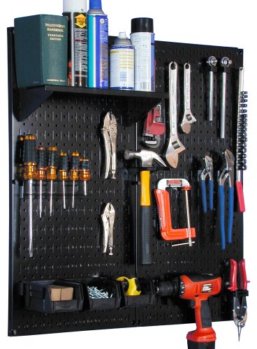 Metal Pegboard Utility Tool Storage Kit with Black Pegboard and Black Accessories (Black)
