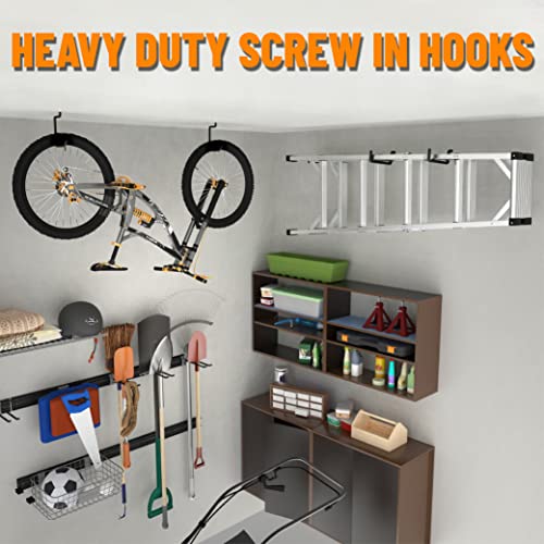 POETISKE Screw in Ladder Bike Hooks Ceiling Hanger Wall Mounted Bicycle Chair Garage Organization Heavy Duty Vinyl Coated 4Pack
