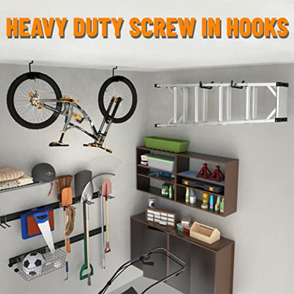POETISKE Screw in Ladder Bike Hooks Ceiling Hanger Wall Mounted Bicycle Chair Garage Organization Heavy Duty Vinyl Coated 4Pack