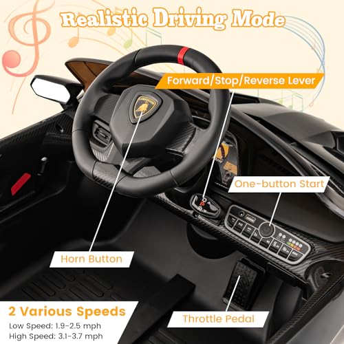 Ride on Car Lamborghini Licensed 12V Battery Powered 4WD Sports Car with Remote Control (Black)
