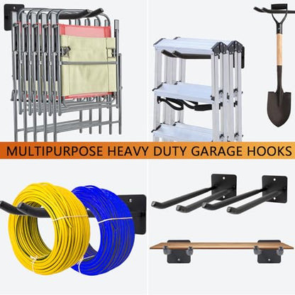 2 Pack Steel Wall Mount Double Garage Storage Hooks (2pc Upgraded Square tube hooks -14")