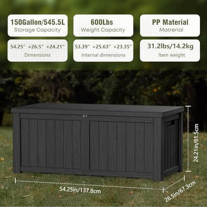 150 Gallon Outdoor Storage Box Patio Deck Box Waterproof (Black / 150 Gallon)