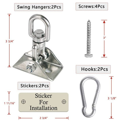Heavy Duty Swing Hangers for Wooden Sets 2000 LB Capacity Hammock Hanger 360 Swivel Stainless Steel Swing Hardware Accessories 2 Packs for Porch Playground Yoga Heavy Bag (Silver / 2 Packs)