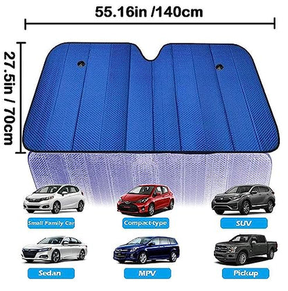 Car Windshield Sun Shade UV Rays Sun Visor Shade (Blue / 55.16 x 27.5 inches)