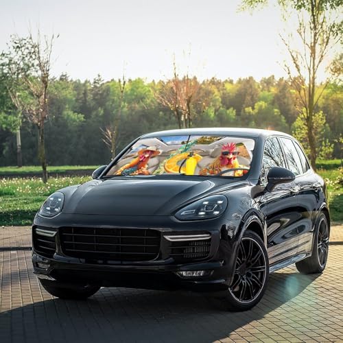 Funny Rooster Chicken Car Windshield Sunshade Umbrella Foldable (57X31 Inch / Color-0705-6)