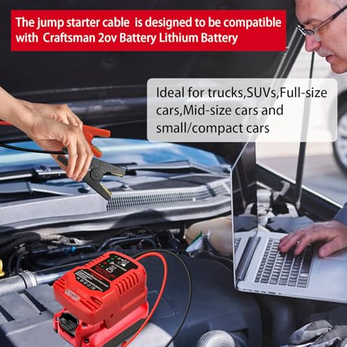 Jump Starter Adapter for Craftsman 20V V20 Battery with Jumper Cable Clamps Portable Car Charger Jump Starter (For Craftsman)