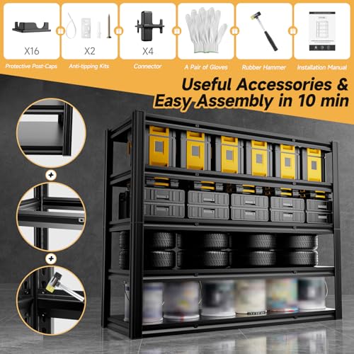 5 Tier 60" W x 20" D x 72" H Garage Shelving Metal Storage Rack 3000LBS Garage Shelving Heavy Duty Adjustable Storage Shelves Unit for Industrial Warehouse Basement Utility Shelf (Black-hidden Hole / 60"W x 20"D x 72"H)