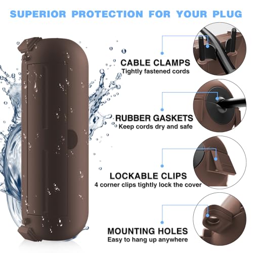 3 Pack] Flemoon Outdoor Extension Cord Safety Cover with Waterproof Seal (Brown / Small Box: 5.3" L x 2" W x 2" H)