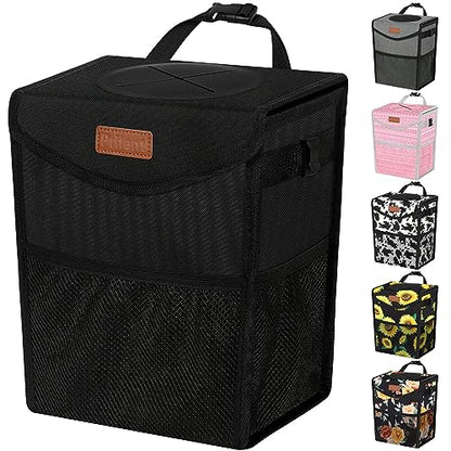 Car Trash Can with Lid Leakproof Car Garbage Bag Vehicle Trash Bin (2.8 Gallons / Black)