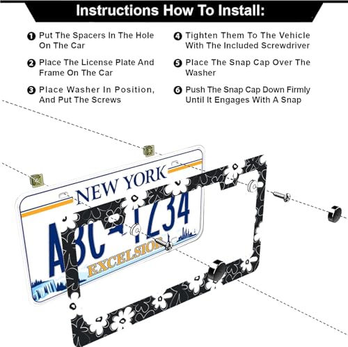Black and White Flowers License Plate Frames (Black and white Flowers)