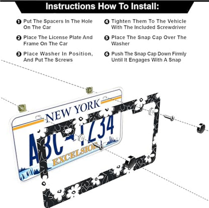 Black and White Flowers License Plate Frames (Black and white Flowers)