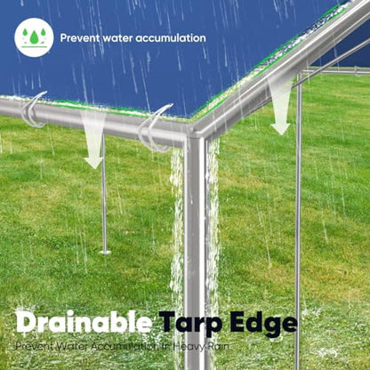 10x20 ft Heavy Duty Car Canopy Galvanized Frame Carport Outdoor Party Tent Boat Shelter with 3 Reinforced Steel Cables (Blue / 10'x20')