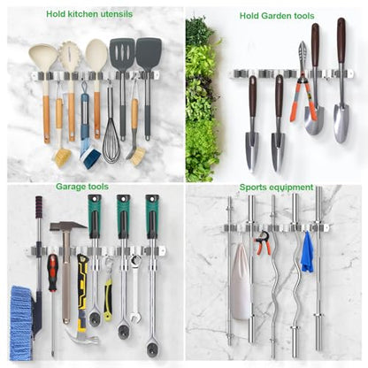 5 Racks and 4 Hooks Mop and Broom Holder Wall Mount (5 Racks 4 Hooks / Black)