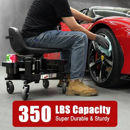 Rolling Stool with Wheels (Black)