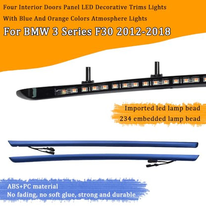 Car Interior Door LED Lighting Ambient Light Trim Strip Accessories with Blue and Orange Colors Atmosphere Lights for BMW 3 Series F30 12 (Black)