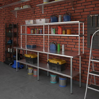 Stainless Steel Work Table Double Tier Overshelf (24" x 96" Work Table + 12" Overshelf)