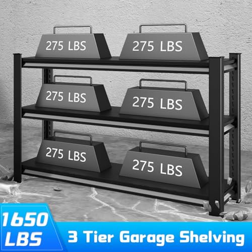 3 Tier Garage Shelving Heavy Duty (Black / 48" W x 18" D-3Tier)