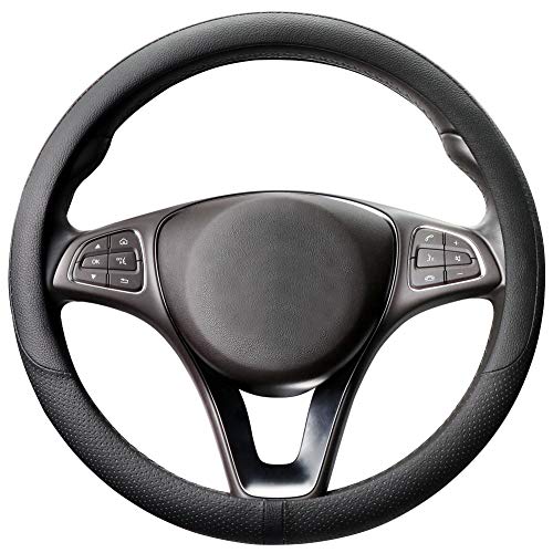 Breathable Car Steering Wheel Cover 15 inch Auto Universal Leather Wrap Non (A-Black / M (14.5"-15"))