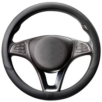 Breathable Car Steering Wheel Cover 15 inch Auto Universal Leather Wrap Non (A-Black / M (14.5"-15"))