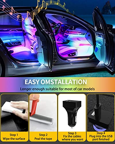 RGB LED Strip Lights for Car App Control with Remote Led Lights car Interior with Charger Music Sync Under Dash Footwell Neon Lighting Kit w (4 IN 1 48SMD)