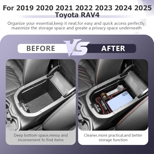 2025 RAV 4 Center Console Organizer Compatible with 2019 2020 2021 2022 2023 2024 2025 Toyota RAV 4 Accessories Armrest Console Secondary Storage Box Insert Tray ABS Material Red