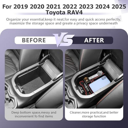 2025 RAV 4 Center Console Organizer Compatible with 2019 2020 2021 2022 2023 2024 2025 Toyota RAV 4 Accessories Armrest Console Secondary Storage Box Insert Tray ABS Material Red