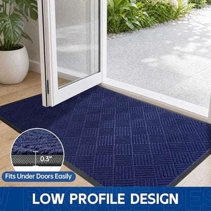 Durable Indoor Outdoor Door Mat (3' x 6' (Rectangular) / Blue-diamond)