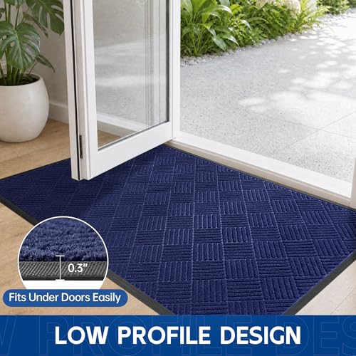 Durable Indoor Outdoor Door Mat (4' x 5' (Rectangular) / Blue-diamond)