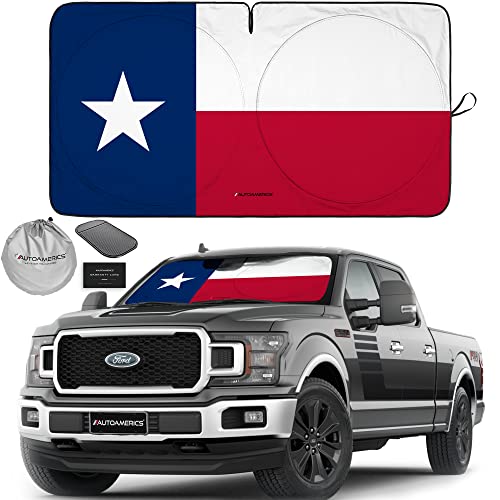 Truck Windshield Sun Shade with Storage Pouch & Anti (USA TEXAS FLAG / X-LARGE = 66 x 36 inches)
