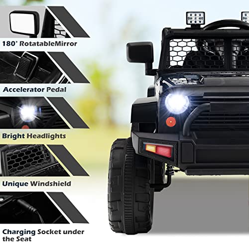Ride on Car 12V Battery Powered Truck Vehicle with Remote Control (Black / 39" x 26" x 26")