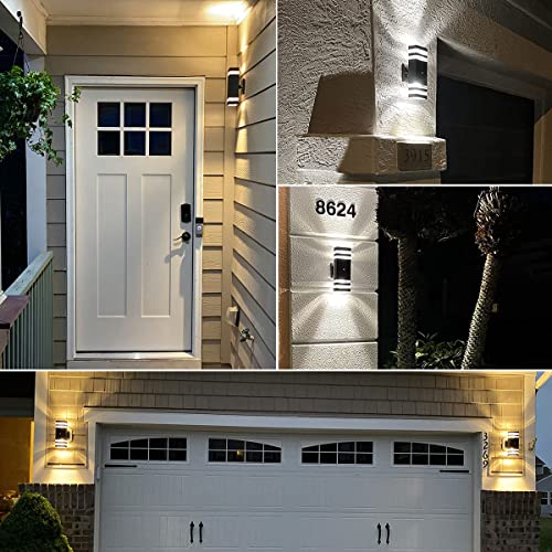 2 Pack Dusk to Dawn Outdoor Wall Lights Modern Black Up Down Porch Lights (Black / 2 Layer - 12 Inch)