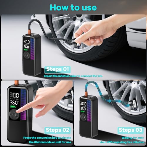 Tire Inflator Portable Air Compressor (Black / 6000mAh)