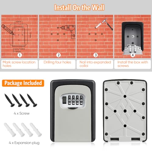 Key Lock Box Wall Mounted (Black / 4)