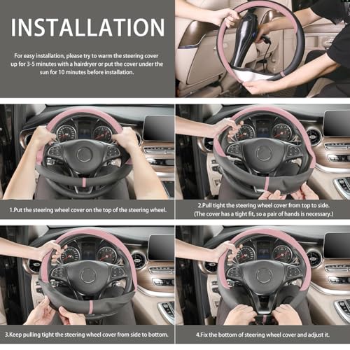 Breathable Car Steering Wheel Cover 16 inch Auto Universal Leather Wrap Non (A-Pink / L (15.5"-16"))