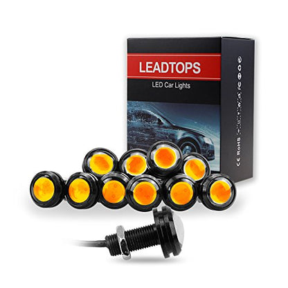 10Pcs 18mm 12V Eagle Eye LED Car Fog DRL Daytime Running Light Backup Reverse Tail Rock Lights Small bulb (Black case / Yellow light)