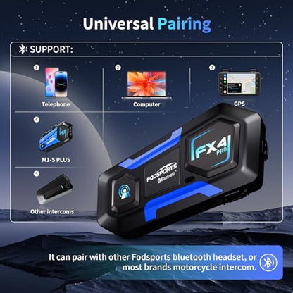 FX4 Pro Motorcycle Bluetooth Intercom Headset with AI Voice Control (FX4 Pro Single Pack)