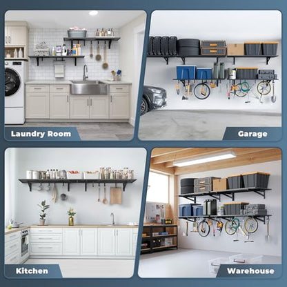 2 Pack Garage Shelving Wall Mounted with 8 Hooks (2 pack-2x4ft)