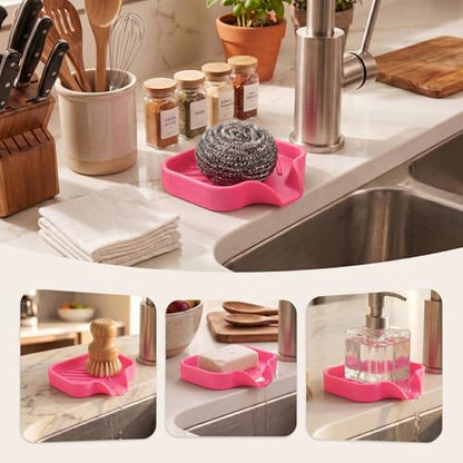 Silicone Soap Dish with Drain Spout (Rose / S(4.9"×3.2"))