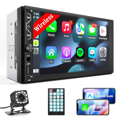 Wireless Carplay Double Din Car Stereo with Backup Camera (with Wireless/ Wired CarPlay & Android Auto)