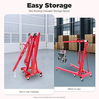 Folding Engine Crane 2 Ton with Engine Leveler (Red-B / 2T-4400lbs)
