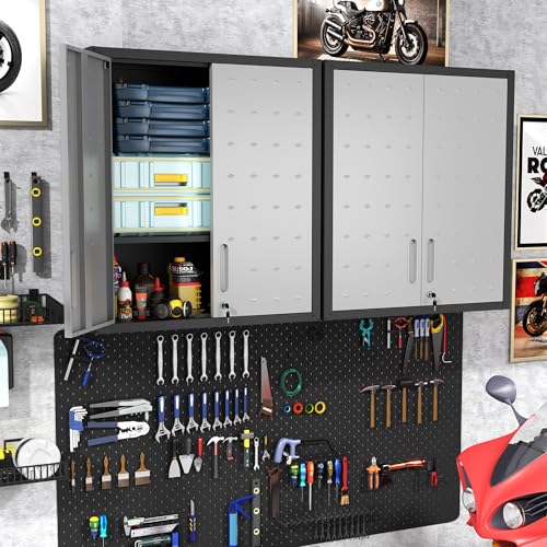 Wall Mounted Metal Storage Cabinet (Black & Gray / H30.31" - 2 Doors)
